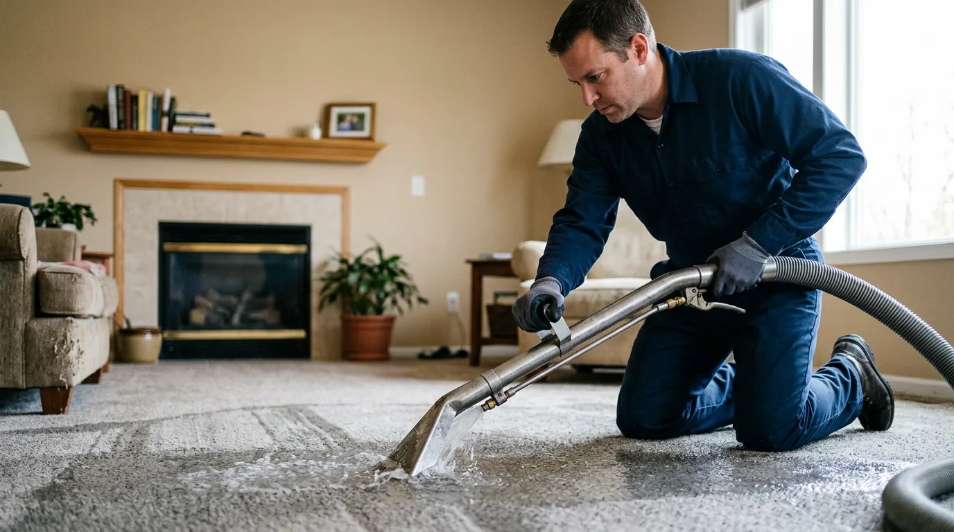 Water damage restoration technician working near Ivan, AR